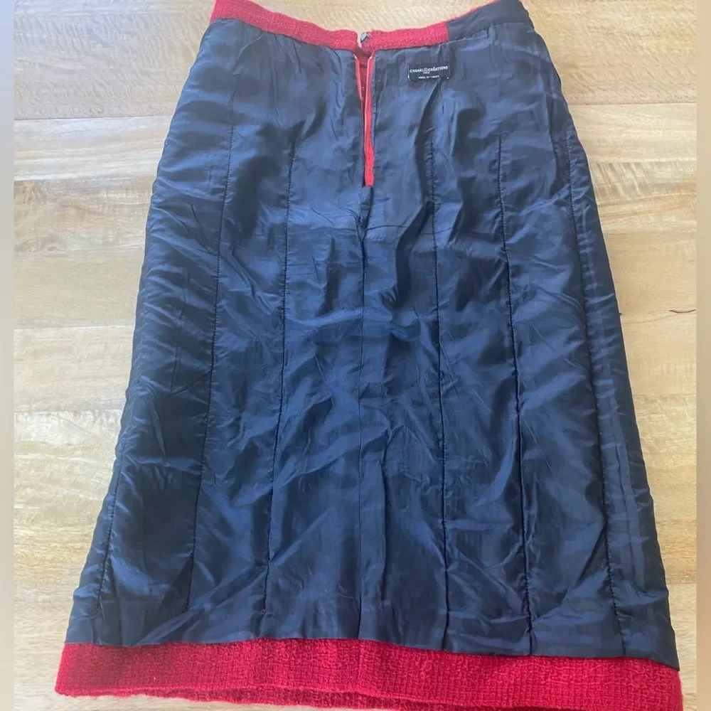CHANEL Red Tweed Pencil Midi Wool Suit Classic Women’s Skirt Size 38 US 6-8